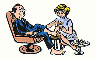 A pedicurist is performing a pedicure.